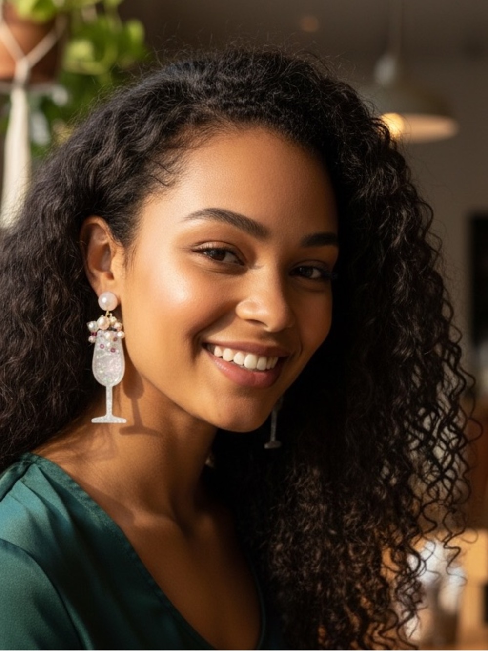 Plunder Pink & White Champagne Glass Drop Earrings